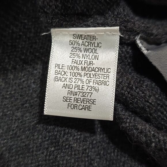 Faux Fur Wool Cardigan Sweater SzL-XL VeraWang Y2K Baddie Glam Boho Chic Preppy - Picture 15 of 16